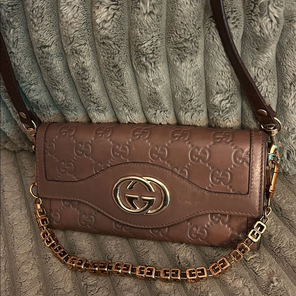 Gucci Vintage Bifold Long Wallet Crossbody Guccissima Embossed GG Leather 4-Way - Picture 3 of 17
